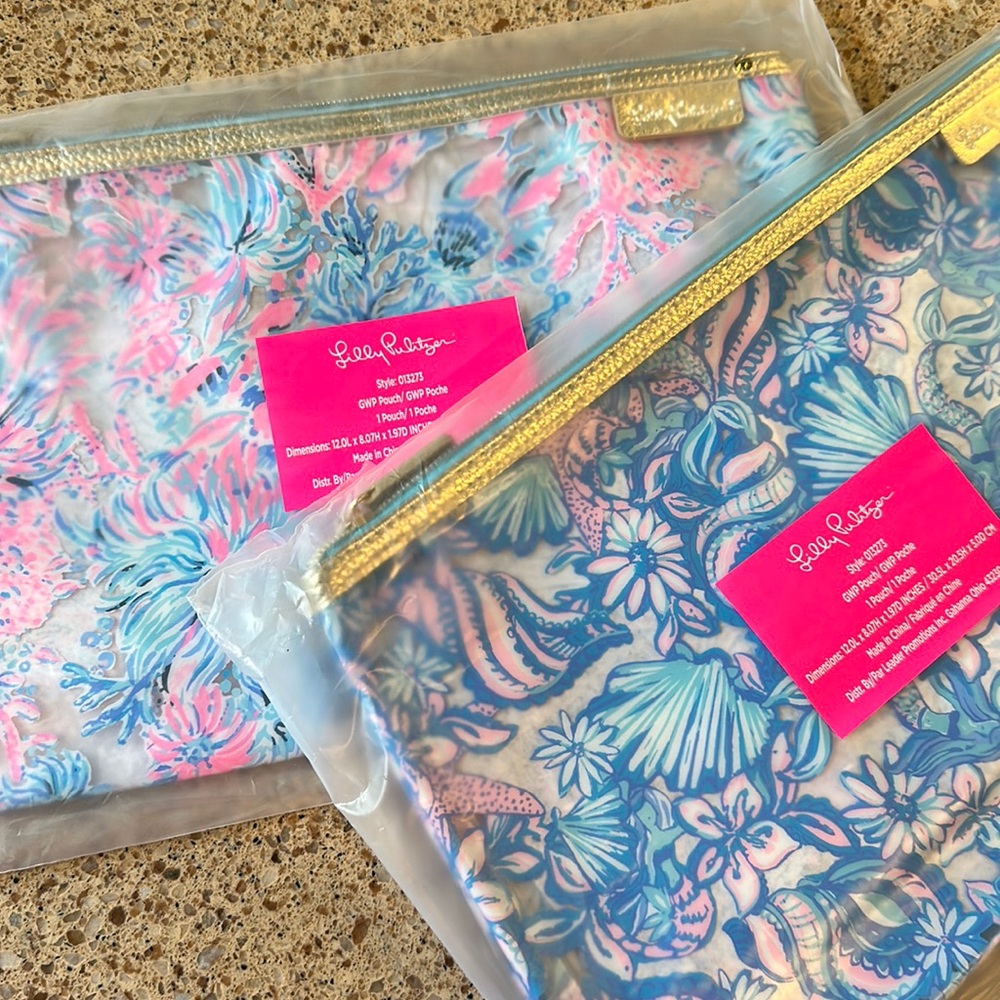 Lilly Pulitzer Clear Makeup Pouch Amalfi Blue Sound the Sirens GWP